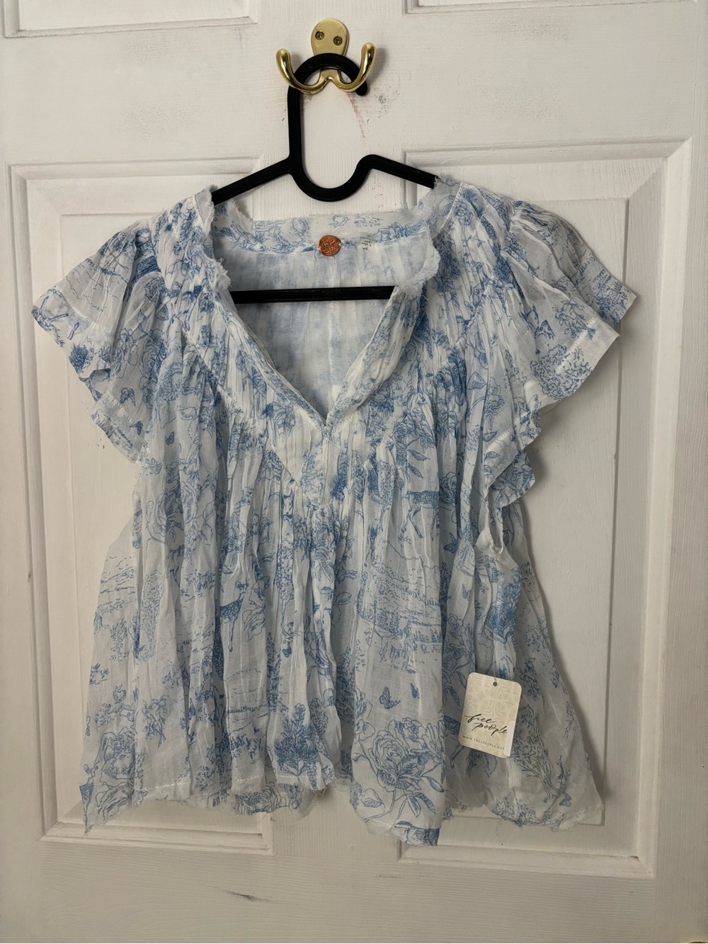 Free People Light Blue Floral Voile Blouse